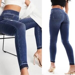 Spanx Shape & Lift Distressed Skinny Jeans raw hem high rise vintage Indigo Med
